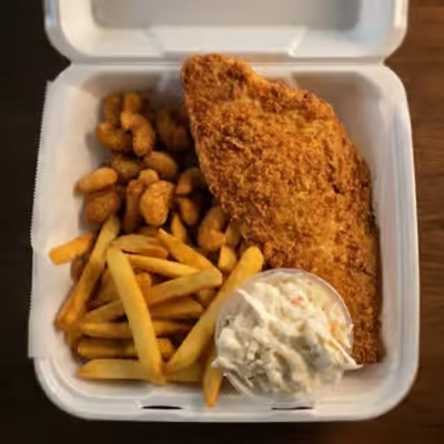 Baked Flounder & Popcorn Shrimp Special.